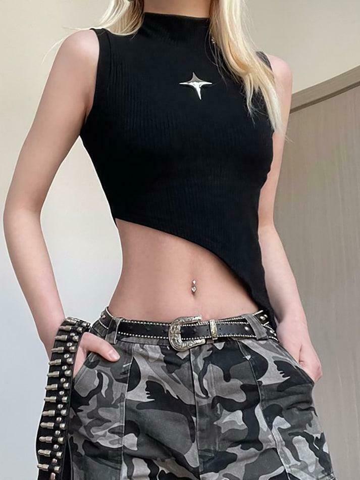 Y2K Star Detail Crop Top: Coquette Aesthetic, Grunge Style, Pastel Goth Vibes Y2K Star Detail Crop Top: Coquette Aesthetic, Grunge Style, Pastel Goth Vibes