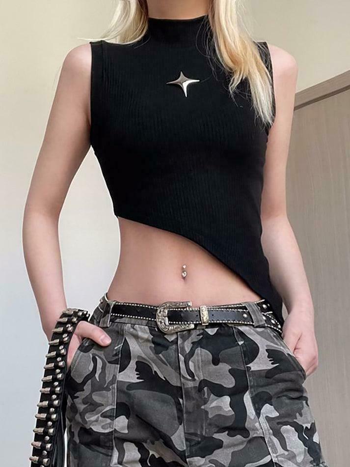 Y2K Star Detail Crop Top: Coquette Aesthetic, Grunge Style, Pastel Goth Vibes Y2K Star Detail Crop Top: Coquette Aesthetic, Grunge Style, Pastel Goth Vibes