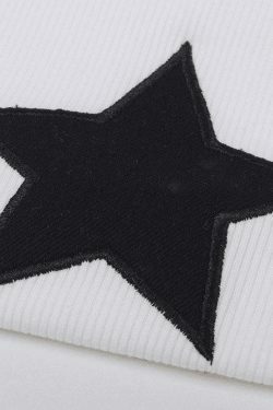 Y2K Star Embroidered Ribbed Crop Tank - Coquette Aesthetic Grunge Style Cute Top