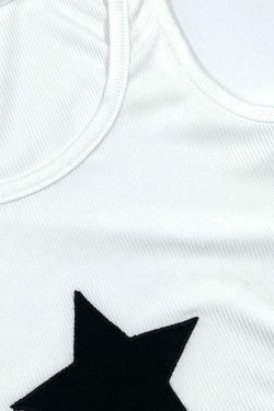 Y2K Star Embroidered Ribbed Crop Tank - Coquette Aesthetic Grunge Style Cute Top