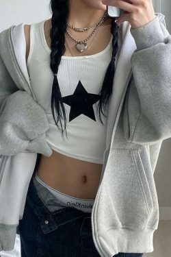 Y2K Star Embroidered Ribbed Crop Tank - Coquette Aesthetic Grunge Style Cute Top
