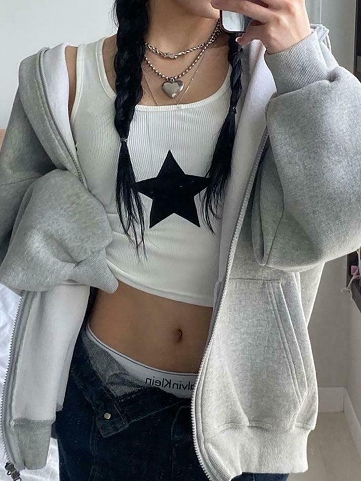 Y2K Star Embroidered Ribbed Crop Tank - Coquette Aesthetic Grunge Style Cute Top Y2K Star Embroidered Ribbed Crop Tank - Coquette Aesthetic Grunge Style Cute Top