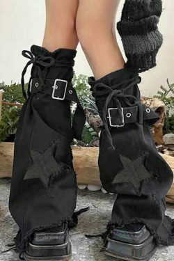 Y2K Star Embroidery Lace Up Flare Leg Warmer for Niche Women Fashion