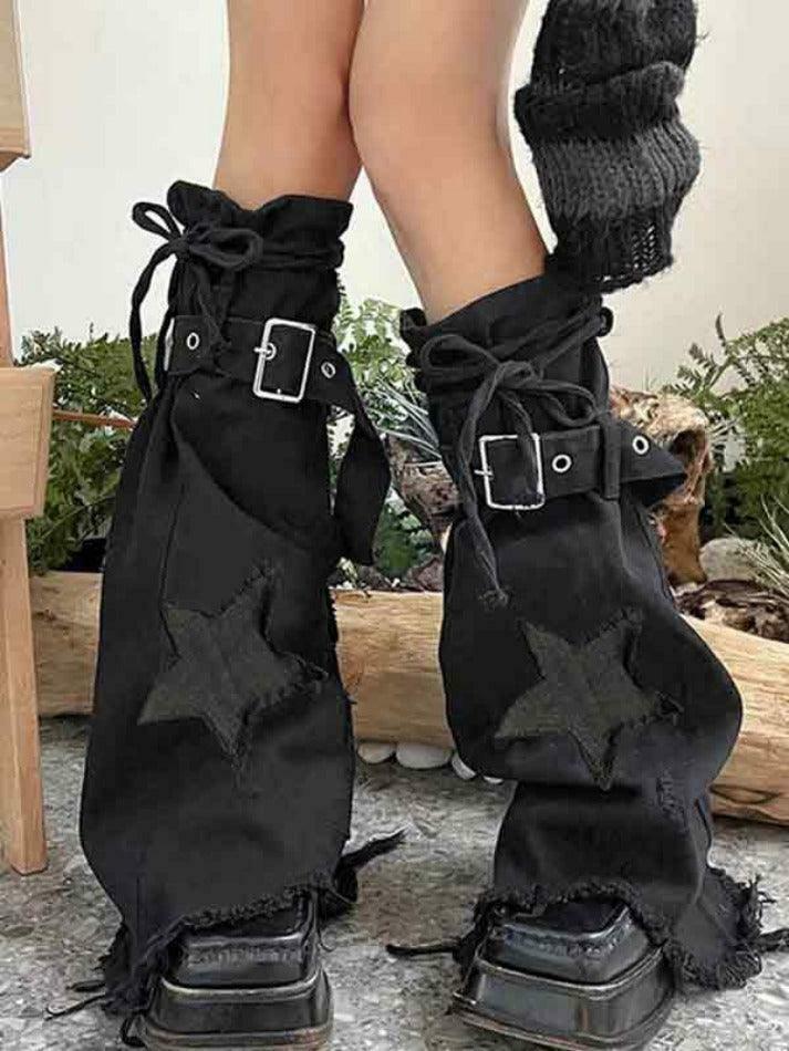 Y2K Star Embroidery Lace Up Flare Leg Warmer for Niche Women Fashion Y2K Star Embroidery Lace Up Flare Leg Warmer for Niche Women Fashion