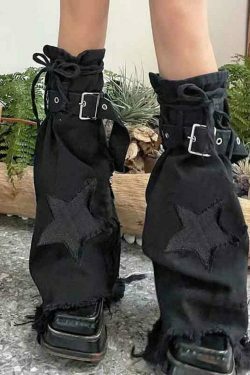 Y2K Star Embroidery Lace Up Flare Leg Warmer for Niche Women Fashion