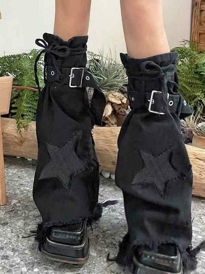 Y2K Star Embroidery Lace Up Flare Leg Warmer for Niche Women Fashion Y2K Star Embroidery Lace Up Flare Leg Warmer for Niche Women Fashion