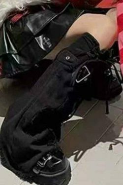 Y2K Star Embroidery Lace Up Flare Leg Warmer for Niche Women Fashion