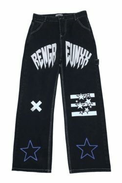 Y2K Star Graphic Cargo Jeans - Coquette Aesthetic Grunge Style - Cute Tops & Pastel Goth Fashion