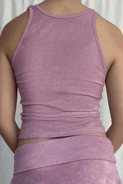 Y2K Star Patch Crop Ribbed Tank Top - Coquette Aesthetic Grunge Style Cute Tops & Cargo Skirt