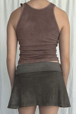 Y2K Star Patch Crop Ribbed Tank Top - Coquette Aesthetic Grunge Style Cute Tops & Cargo Skirt