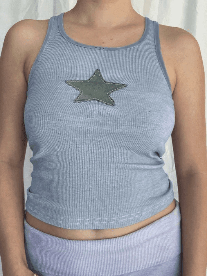 Y2K Star Patch Crop Ribbed Tank Top - Coquette Aesthetic Grunge Style Cute Tops & Cargo Skirt Y2K Star Patch Crop Ribbed Tank Top - Coquette Aesthetic Grunge Style Cute Tops & Cargo Skirt