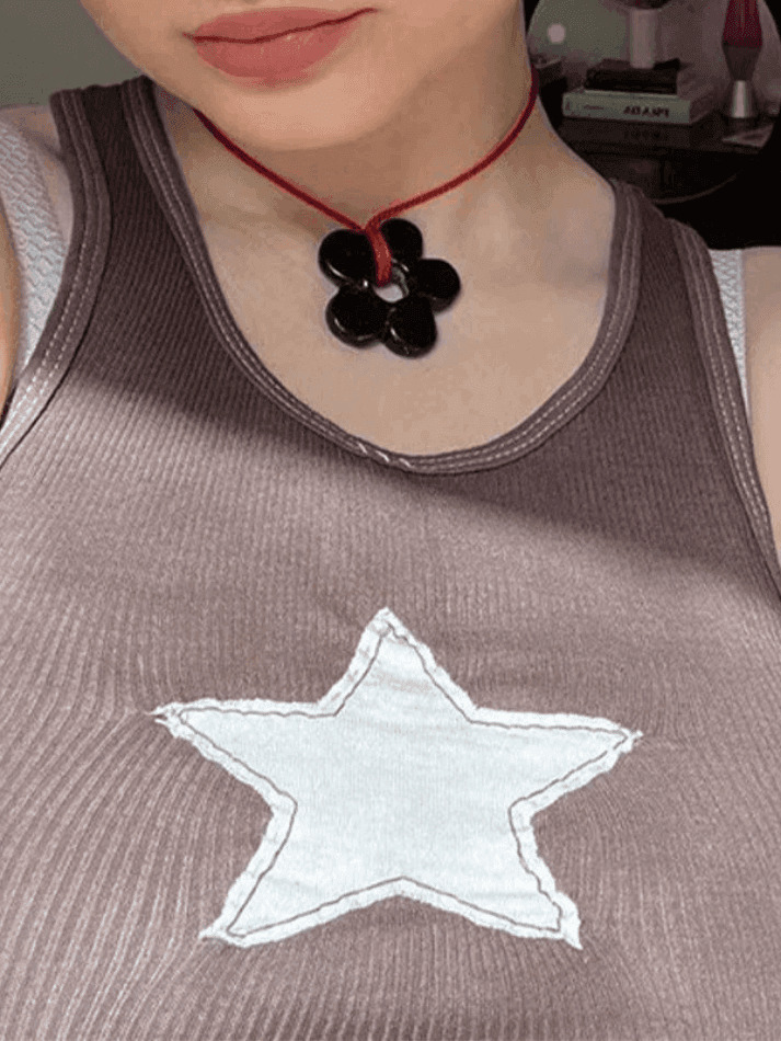 Y2K Star Patch Crop Ribbed Tank Top - Coquette Aesthetic Grunge Style Cute Tops & Cargo Skirt Y2K Star Patch Crop Ribbed Tank Top - Coquette Aesthetic Grunge Style Cute Tops & Cargo Skirt