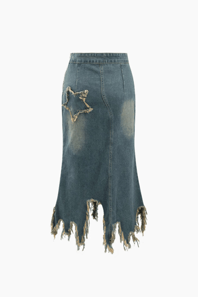 Y2K Star Patchwork Frayed Denim Skirt - Coquette Aesthetic Grunge Style - Cute Tops & Cargo Skirt Y2K Star Patchwork Frayed Denim Skirt - Coquette Aesthetic Grunge Style - Cute Tops & Cargo Skirt