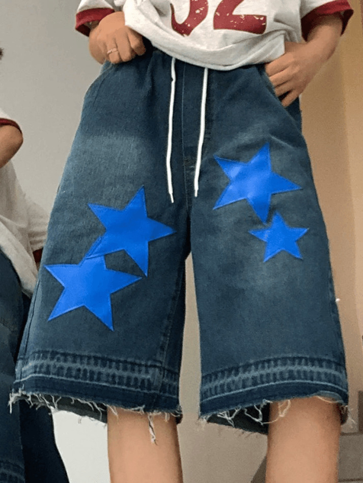 Y2K Star Print Cropped Denim Shorts - Coquette Aesthetic Grunge Style for Women Y2K Star Print Cropped Denim Shorts - Coquette Aesthetic Grunge Style for Women