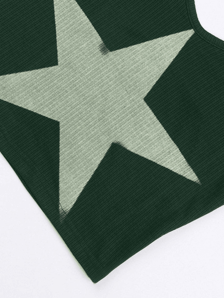 Y2K Star Print Knitted Crop Cami Top - Coquette Aesthetic Grunge Style - Cute Pastel Goth Fashion