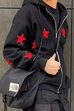 Y2K Star Zip Up Hoodie - Coquette Aesthetic Grunge Style - Vintage Fashion Statement
