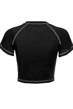 Y2K Stitched Detail Crop Top: Coquette Grunge Aesthetic - Women's Fashion