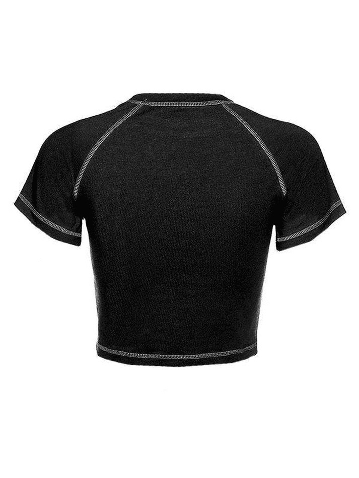 Y2K Stitched Detail Crop Top: Coquette Grunge Aesthetic - Women's Fashion Y2K Stitched Detail Crop Top: Coquette Grunge Aesthetic - Women's Fashion