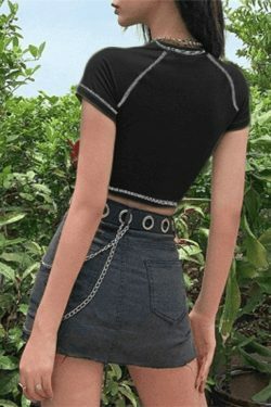 Y2K Stitched Detail Crop Top: Coquette Grunge Aesthetic - Women's Fashion