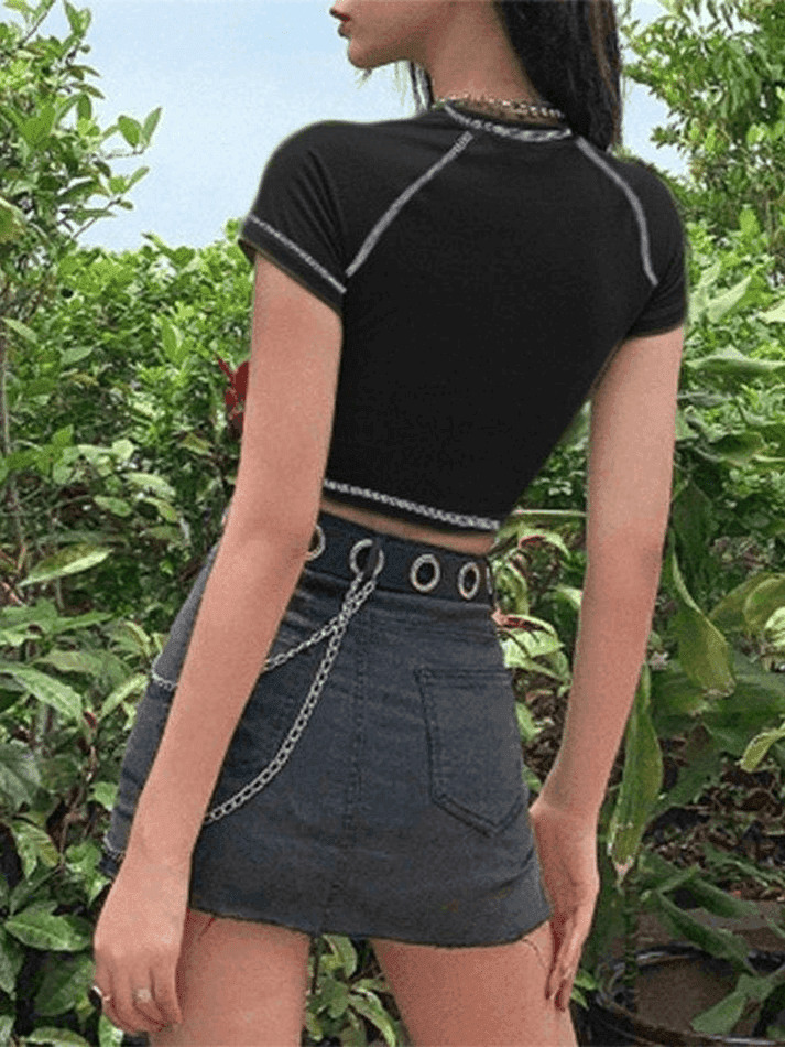 Y2K Stitched Detail Crop Top: Coquette Grunge Aesthetic - Women's Fashion Y2K Stitched Detail Crop Top: Coquette Grunge Aesthetic - Women's Fashion