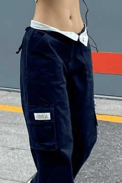 Y2K Straight Leg Pants with Fold Over Waist - Coquette Aesthetic Cargo Skirt for Women