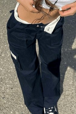 Y2K Straight Leg Pants with Fold Over Waist - Coquette Aesthetic Cargo Skirt for Women