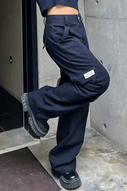 Y2K Straight Leg Pants with Fold Over Waist - Coquette Aesthetic Cargo Skirt for Women