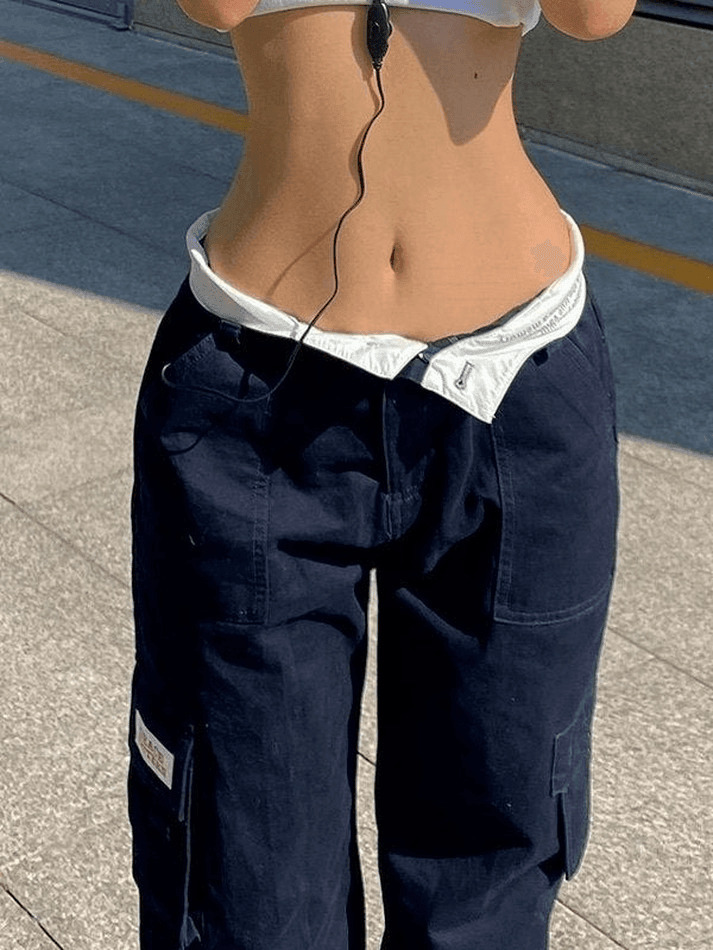 Y2K Straight Leg Pants with Fold Over Waist - Coquette Aesthetic Cargo Skirt for Women Y2K Straight Leg Pants with Fold Over Waist - Coquette Aesthetic Cargo Skirt for Women