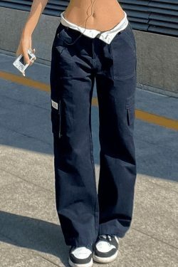 Y2K Straight Leg Pants with Fold Over Waist - Coquette Aesthetic Cargo Skirt for Women