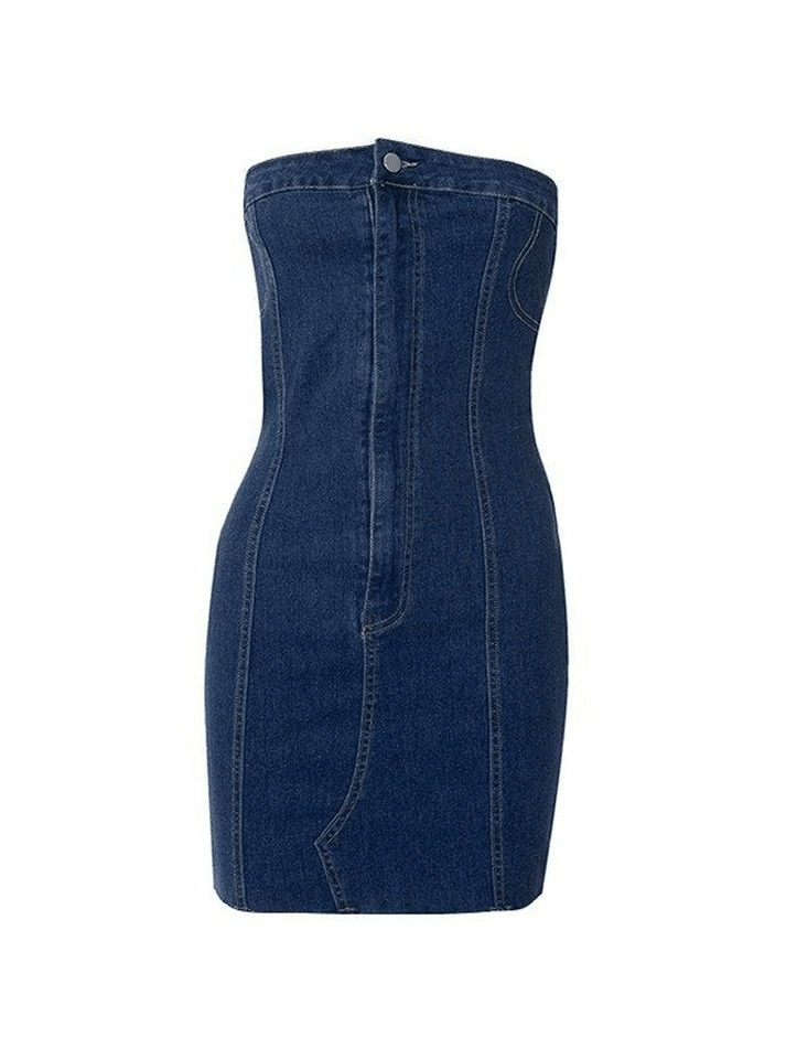 Y2K Strapless Denim Mini Dress - Coquette Aesthetic with Grunge & Pastel