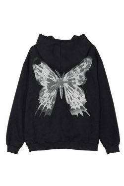 Y2K Street Butterfly Print Zip Up Oversized Hoodie