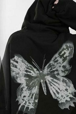 Y2K Street Butterfly Print Zip Up Oversized Hoodie