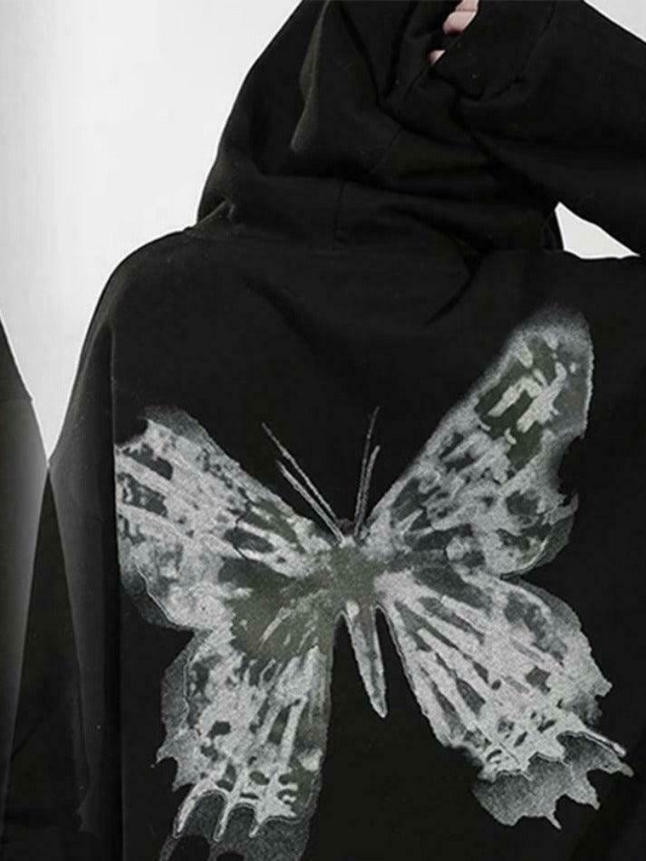 Y2K Street Butterfly Print Zip Up Oversized Hoodie Y2K Street Butterfly Print Zip Up Oversized Hoodie