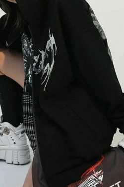 Y2K Street Butterfly Print Zip Up Oversized Hoodie