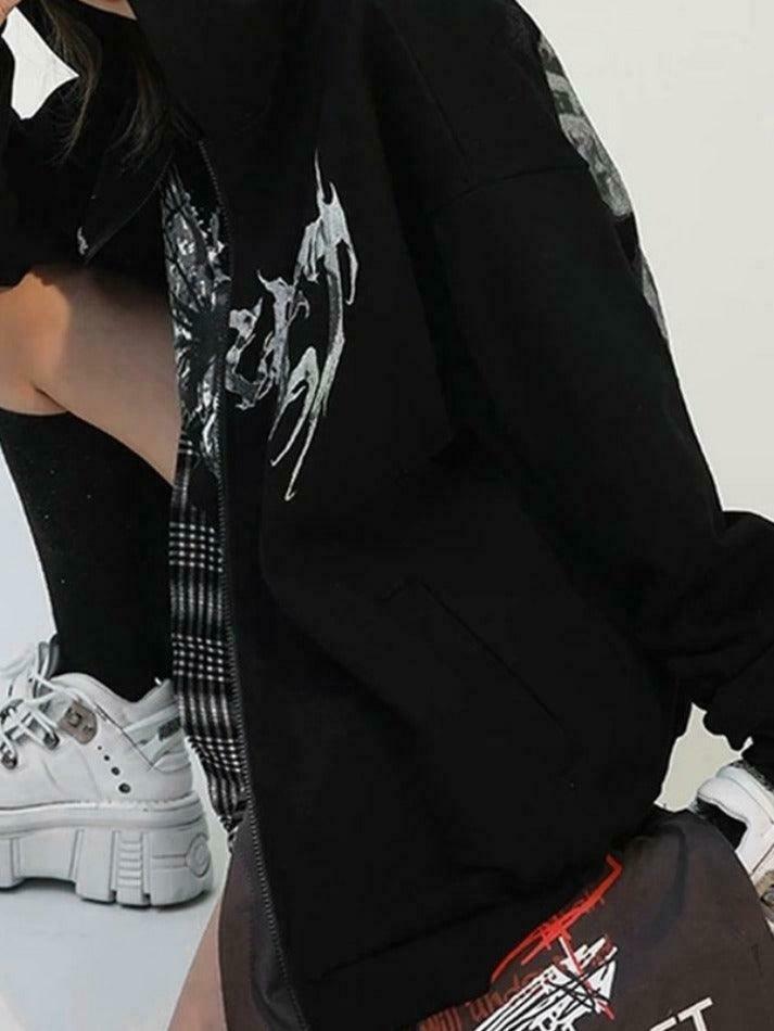 Y2K Street Butterfly Print Zip Up Oversized Hoodie Y2K Street Butterfly Print Zip Up Oversized Hoodie