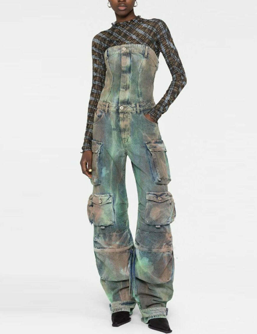 Y2K Street Cargo Jumpsuit with Mid-Waist Tie-Dye Effect - Coquette Aesthetic Grunge Style for Women Y2K Street Cargo Jumpsuit with Mid-Waist Tie-Dye Effect - Coquette Aesthetic Grunge Style for Women
