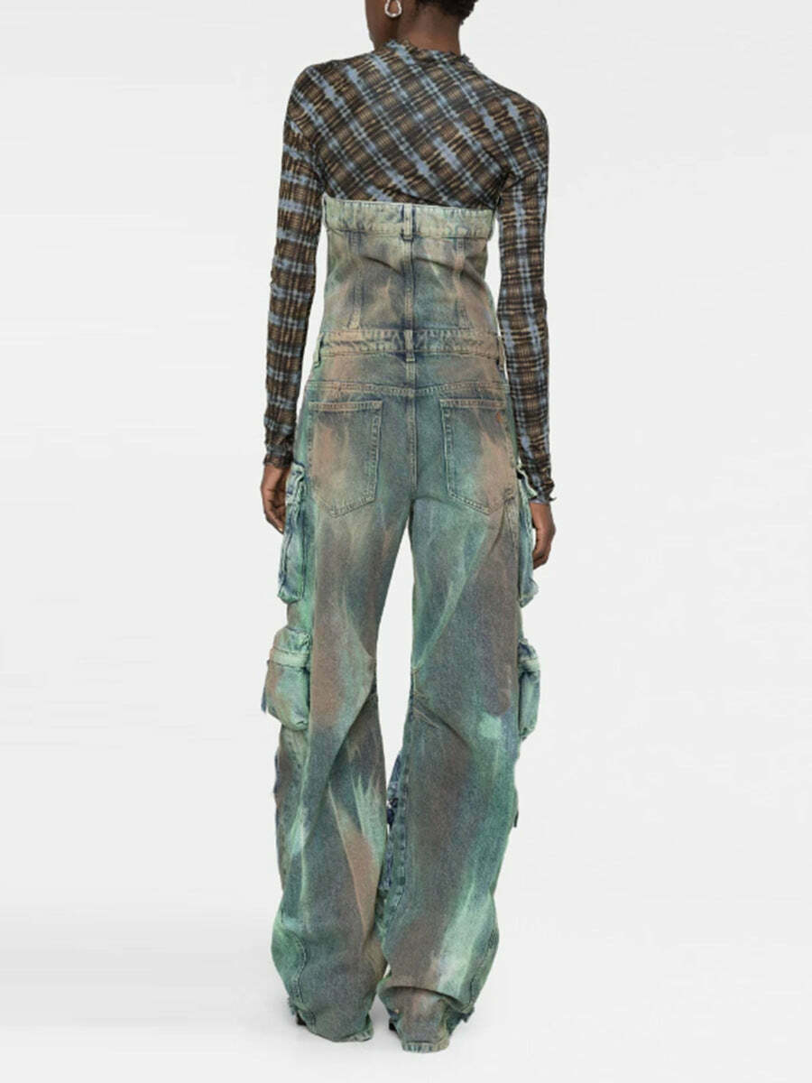 Y2K Street Cargo Jumpsuit with Mid-Waist Tie-Dye Effect - Coquette Aesthetic Grunge Style for Women Y2K Street Cargo Jumpsuit with Mid-Waist Tie-Dye Effect - Coquette Aesthetic Grunge Style for Women