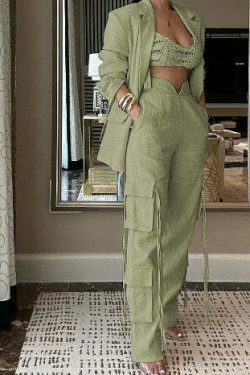 Y2K Street Cargo Pants Suit with Coquette Aesthetic and Grunge Style for Women
