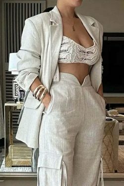 Y2K Street Cargo Pants Suit with Coquette Aesthetic and Grunge Style for Women