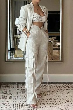 Y2K Street Cargo Pants Suit with Coquette Aesthetic and Grunge Style for Women