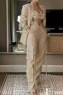Y2K Street Cargo Pants Suit with Coquette Aesthetic and Grunge Style for Women