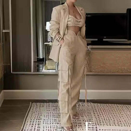 Y2K Street Cargo Pants Suit with Coquette Aesthetic and Grunge Style for Women Y2K Street Cargo Pants Suit with Coquette Aesthetic and Grunge Style for Women