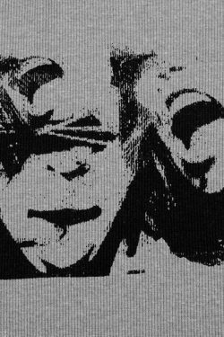 Y2K Street Portrait Print Raglan Ribbed Long Sleeve Knit - Coquette Aesthetic Grunge Style