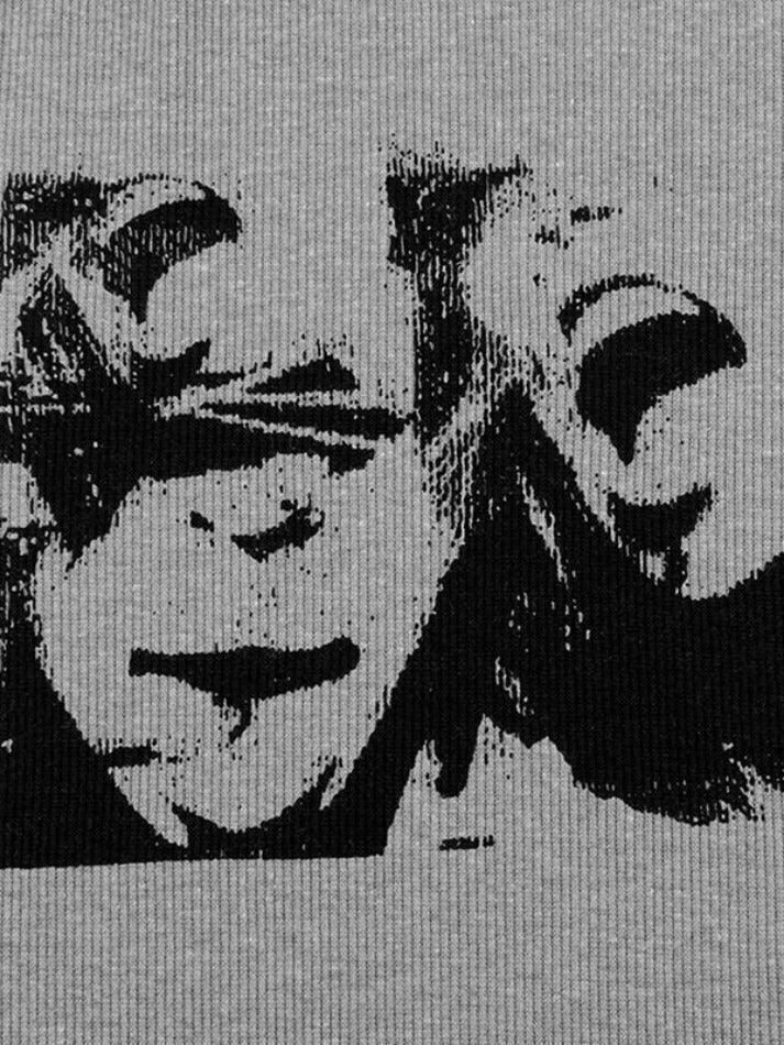 Y2K Street Portrait Print Raglan Ribbed Long Sleeve Knit - Coquette Aesthetic Grunge Style Y2K Street Portrait Print Raglan Ribbed Long Sleeve Knit - Coquette Aesthetic Grunge Style