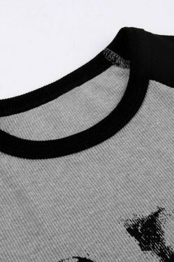 Y2K Street Portrait Print Raglan Ribbed Long Sleeve Knit - Coquette Aesthetic Grunge Style