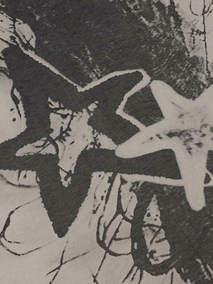 Y2K Street Star Print Raglan Oversized Long Sleeve Tee - Coquette Aesthetic Grunge Style Y2K Street Star Print Raglan Oversized Long Sleeve Tee - Coquette Aesthetic Grunge Style