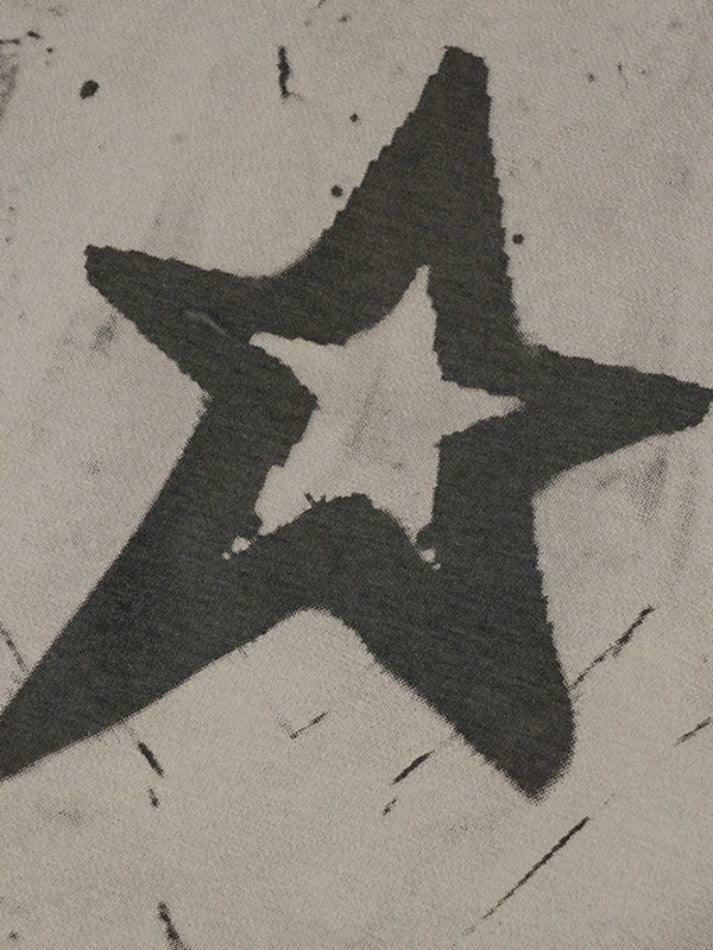 Y2K Street Star Print Raglan Oversized Long Sleeve Tee - Coquette Aesthetic Grunge Style Y2K Street Star Print Raglan Oversized Long Sleeve Tee - Coquette Aesthetic Grunge Style