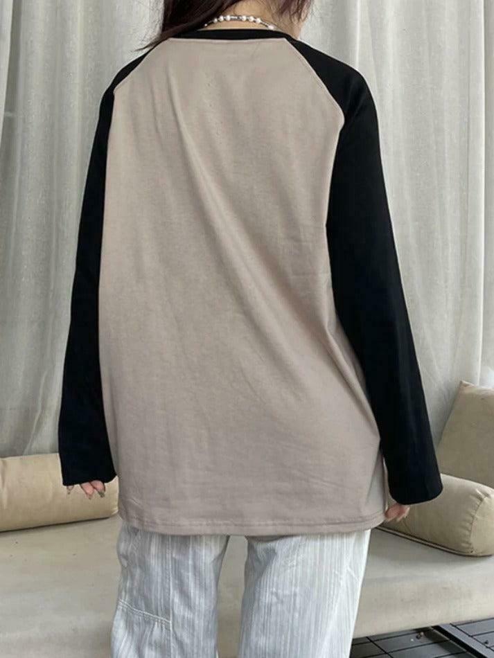 Y2K Street Star Print Raglan Oversized Long Sleeve Tee - Coquette Aesthetic Grunge Style Y2K Street Star Print Raglan Oversized Long Sleeve Tee - Coquette Aesthetic Grunge Style