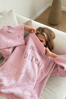 Y2K Street Style Loose Letter Embroidered Sweatshirt for Women - Coquette Aesthetic Grunge Fashion