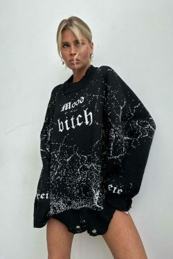 Y2K Street Style Loose Letter Embroidered Sweatshirt for Women - Coquette Aesthetic Grunge Fashion